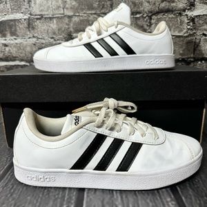 Adidas Kid's Unisex VL Court 2.0 Shoes White Black Size 3